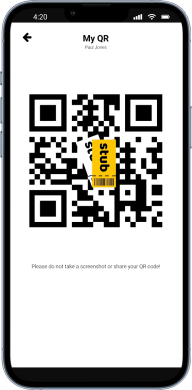 Stubi app users qr code screen